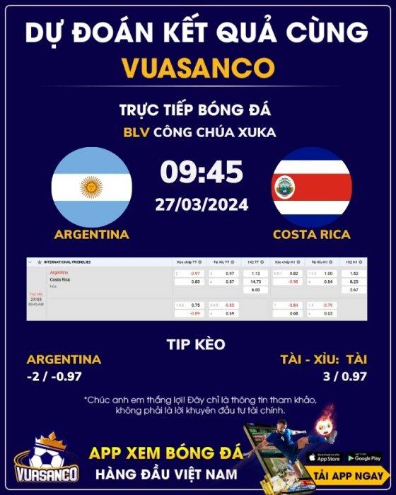 Soi kèo Argentina vs Costa Rica – 09h45 – 27/03 – Giao hữu