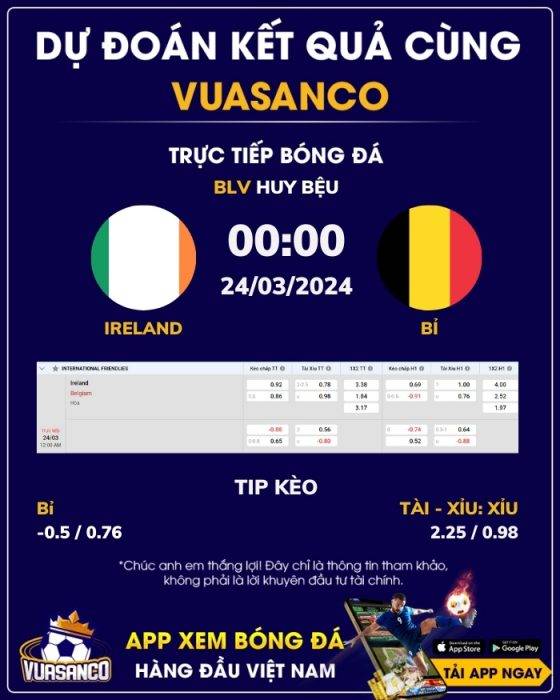 Soi kèo Ireland vs Bỉ – 00h00 – 24/03 – Giao hữu