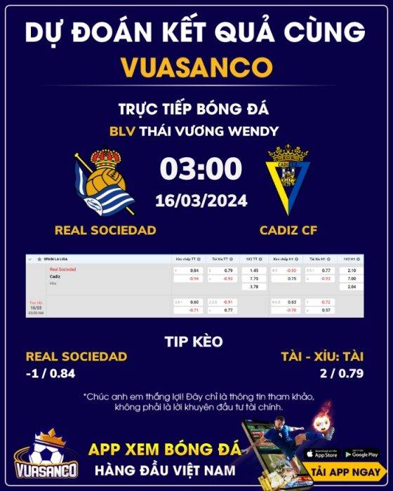 Soi kèo Real Sociedad vs Cadiz CF – 03h00 – 16/03 – La Liga