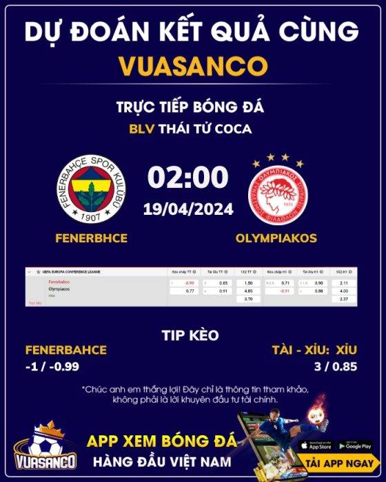Soi kèo Fenerbahce vs Olympiakos – 02h00 – 19/04 – Europa Conference