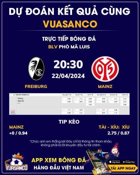 Soi kèo Freiburg vs Mainz – 00h30 – 22/04 – Bundesliga