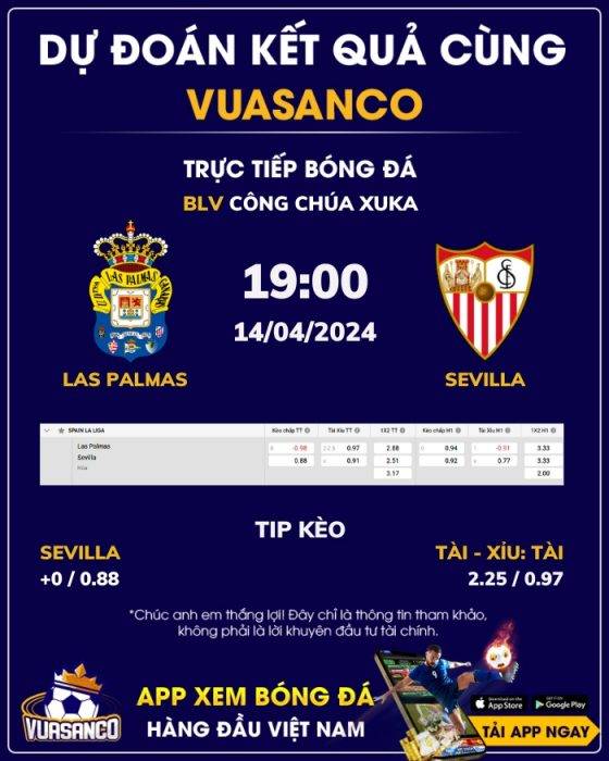 Soi kèo Las Palmas vs Sevilla – 19h00 – 14/04 – La Liga