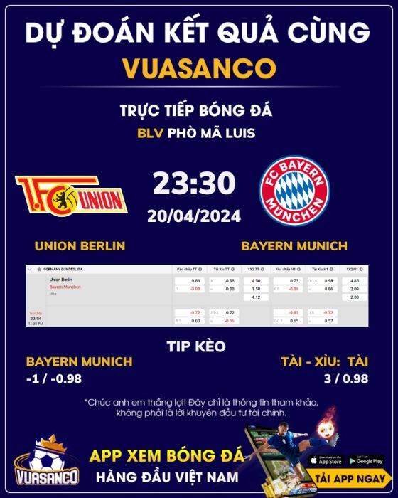 Soi kèo Union Berlin vs Bayern Munich – 23h30 – 20/04 – Bundesliga